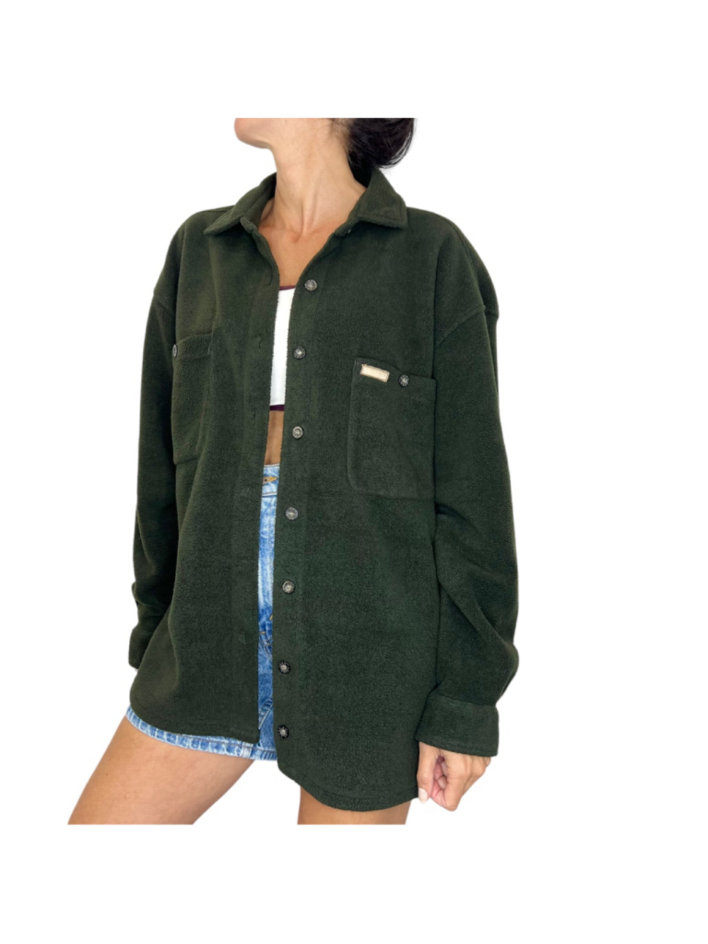 Vintage 90s Y2K Nicole Benisti Point Zero green boxy oversized fleece shacket XL - Picture 3 of 8